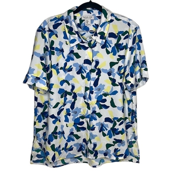 Rachel Zoe Blue Yellow Floral Button Up Oversized Shirt Sz L - Picture 1 of 6